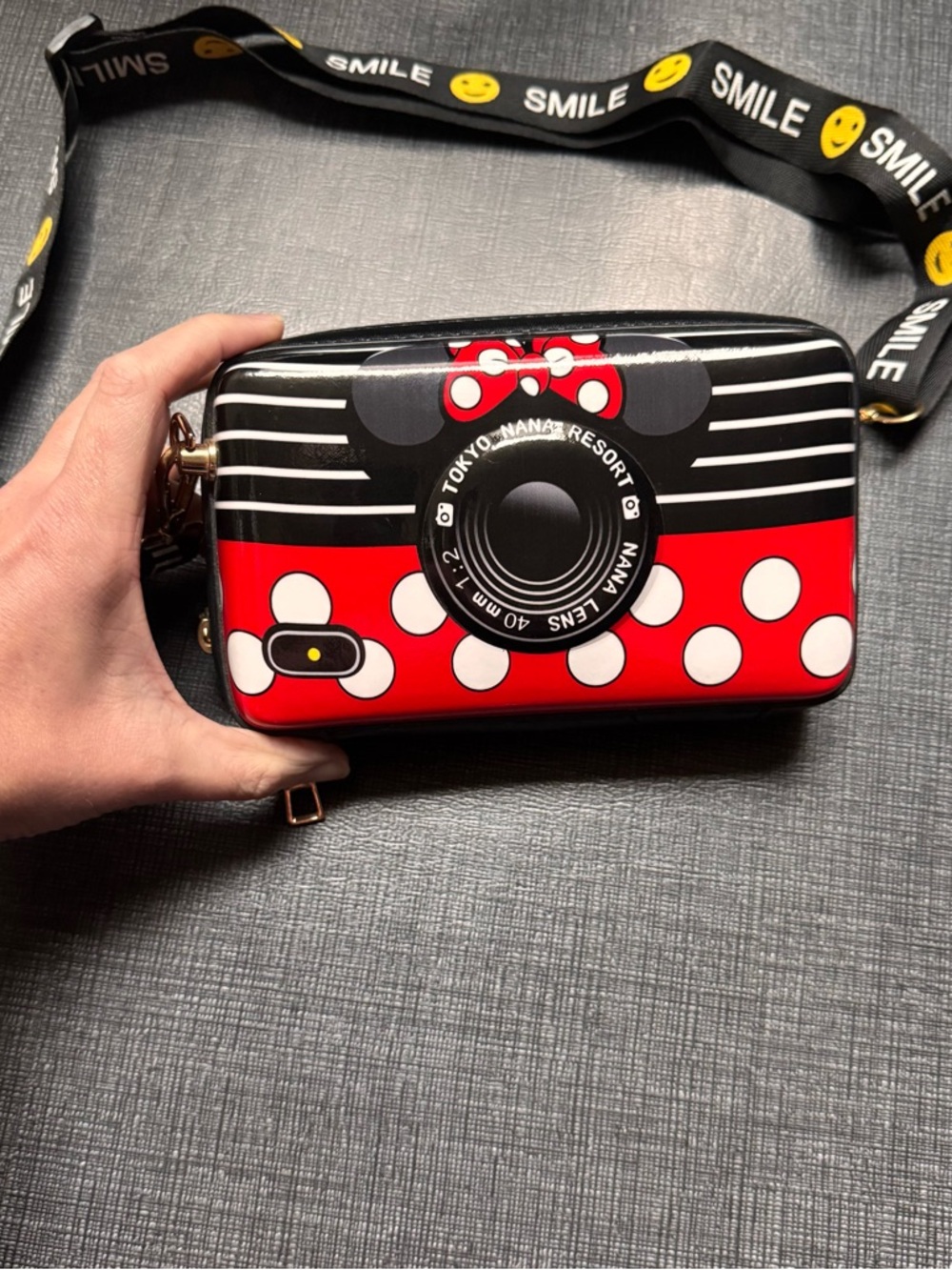 Minnie Mouse Camera Crossbody Bag - Black & Red Polka Dot